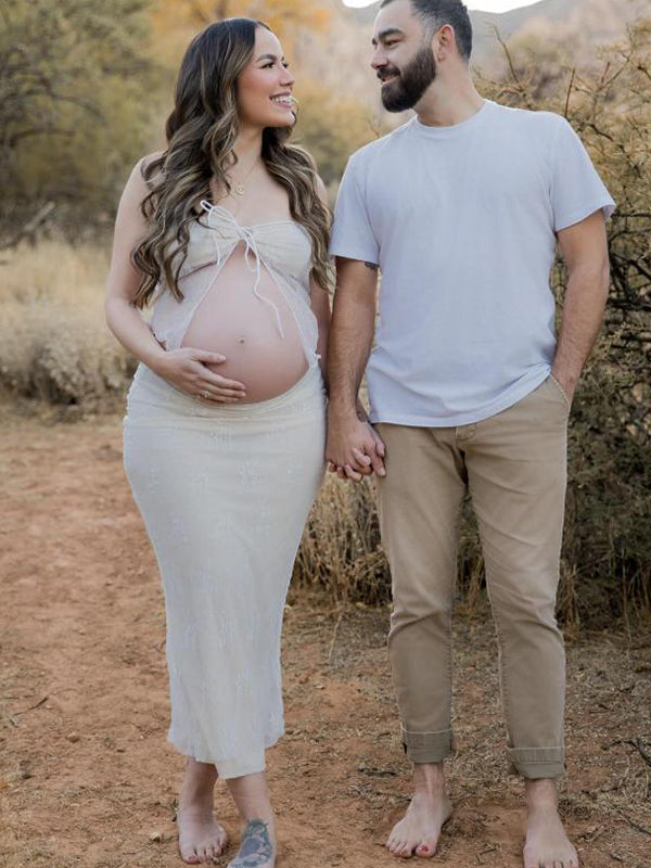 Spitzen 2-teiliges Still-Tuben-Kleid – Boho Fotoshooting & Babyparty-Set