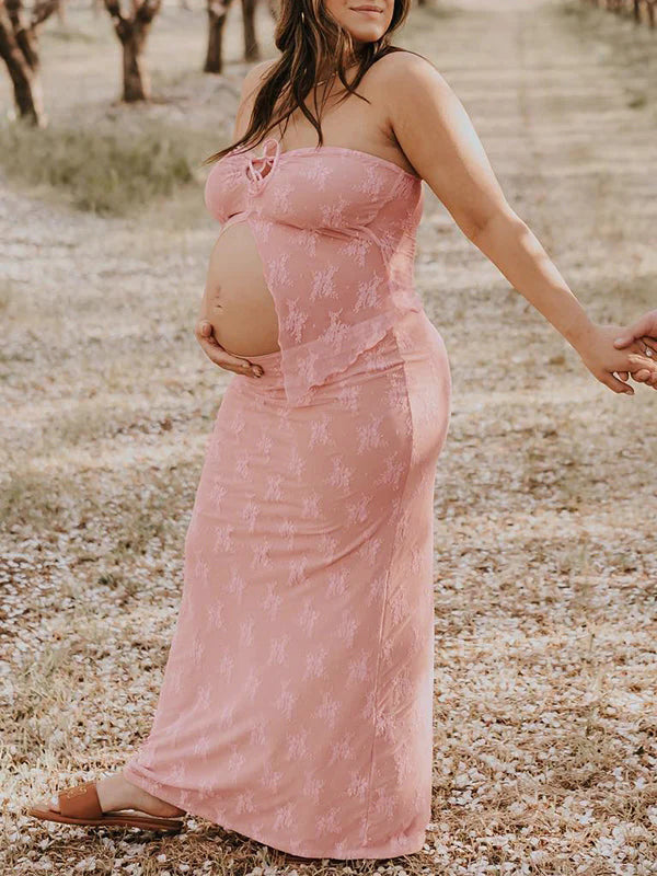 Spitzen 2-teiliges Still-Tuben-Kleid – Boho Fotoshooting & Babyparty-Set