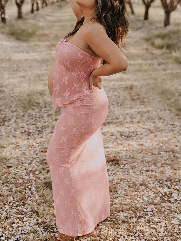 Spitzen 2-teiliges Still-Tuben-Kleid – Boho Fotoshooting & Babyparty-Set