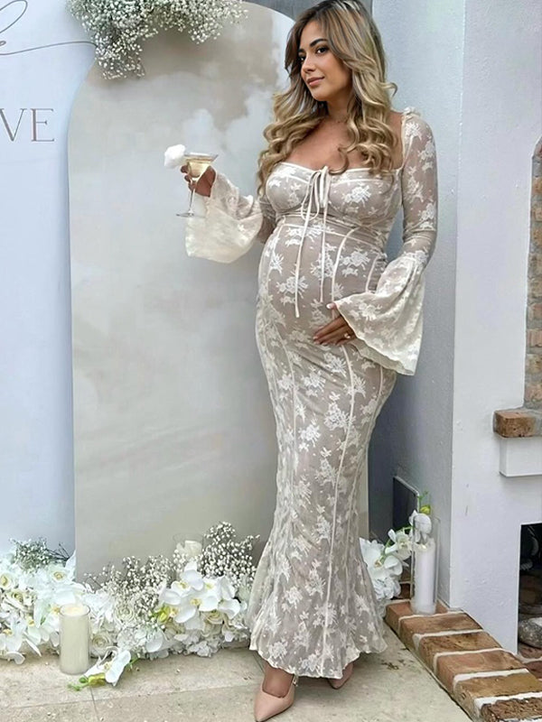 Weißes Spitzen-Bodycon-Kleid – Off-Shoulder Baby Shower