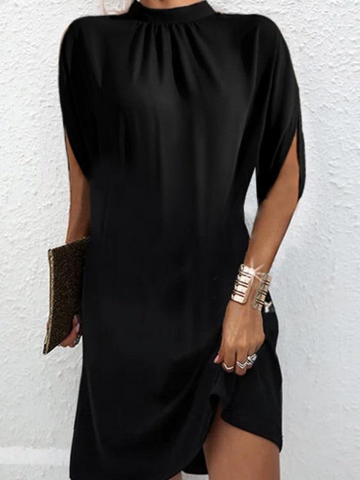 Basic-Kleid mit Mock Neck und kurzen Schlitzärmeln