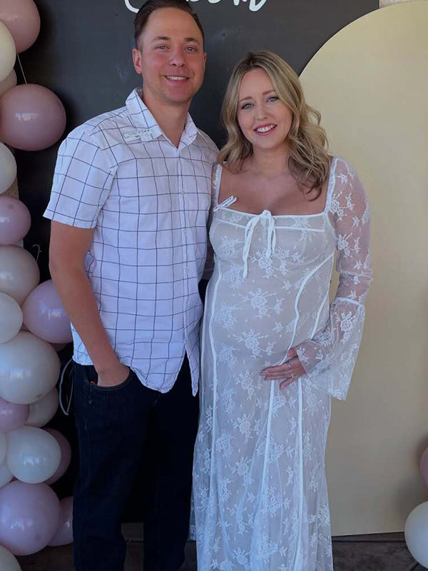 Weißes Spitzen-Bodycon-Kleid – Off-Shoulder Baby Shower