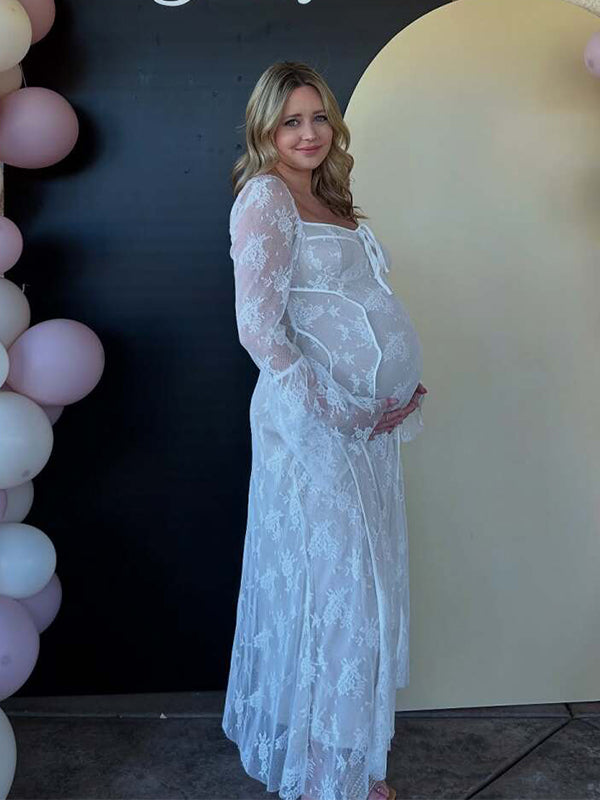 Weißes Spitzen-Bodycon-Kleid – Off-Shoulder Baby Shower