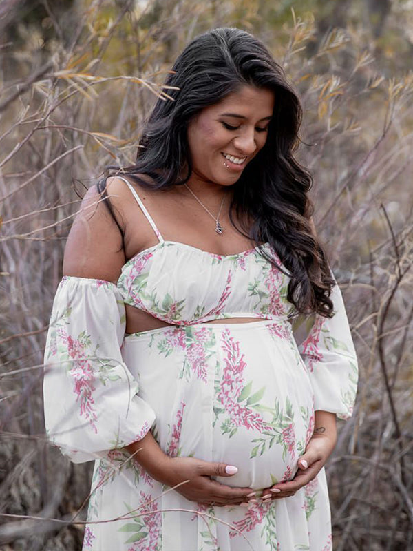 Maxikleid mit Blumenmuster – Rückenfrei & Schulterfrei