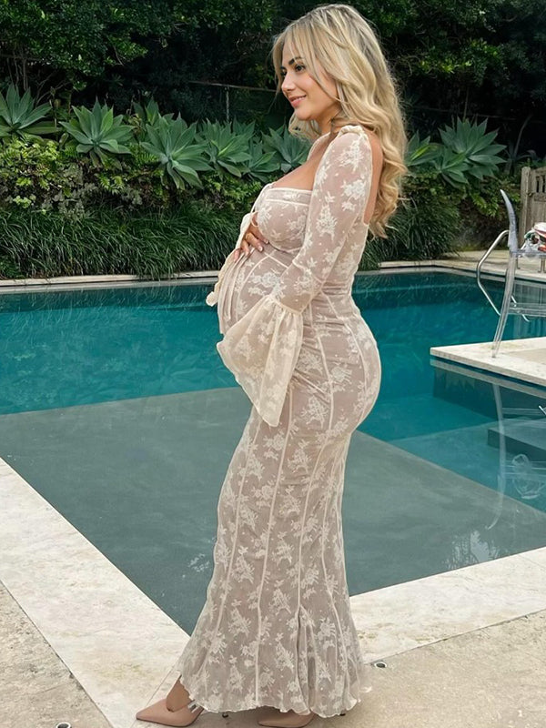 Weißes Spitzen-Bodycon-Kleid – Off-Shoulder Baby Shower