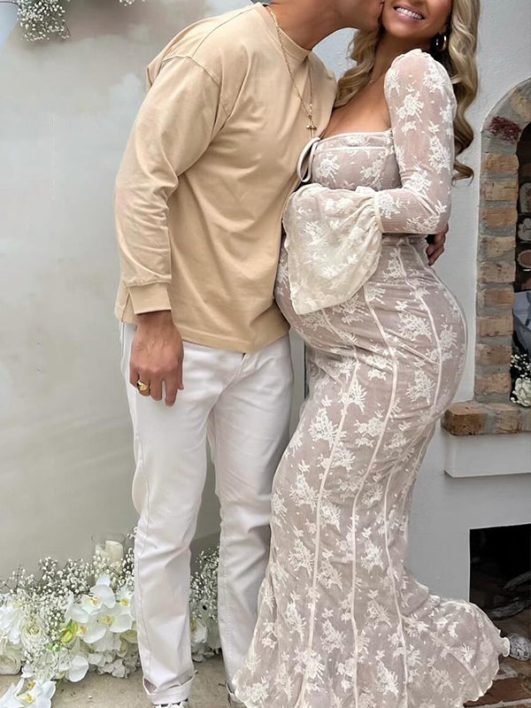 Weißes Spitzen-Bodycon-Kleid – Off-Shoulder Baby Shower