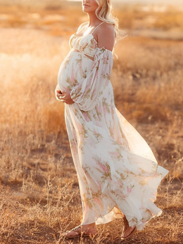 Maxikleid mit Blumenmuster – Rückenfrei & Schulterfrei