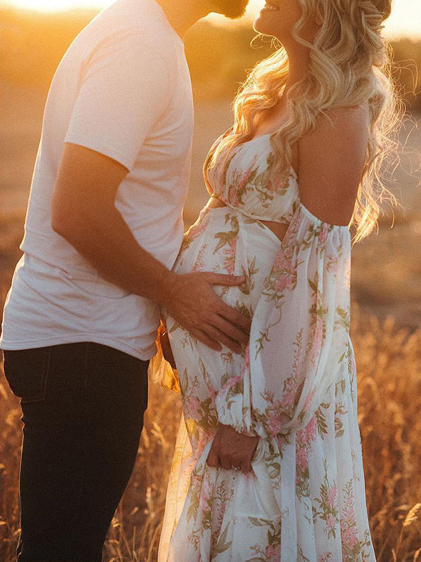 Maxikleid mit Blumenmuster – Rückenfrei & Schulterfrei