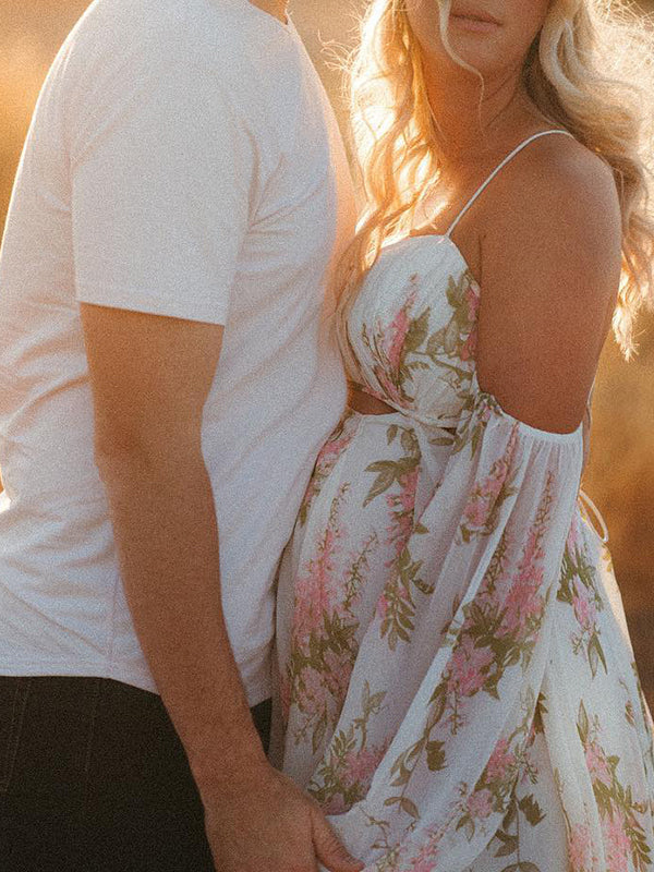 Maxikleid mit Blumenmuster – Rückenfrei & Schulterfrei