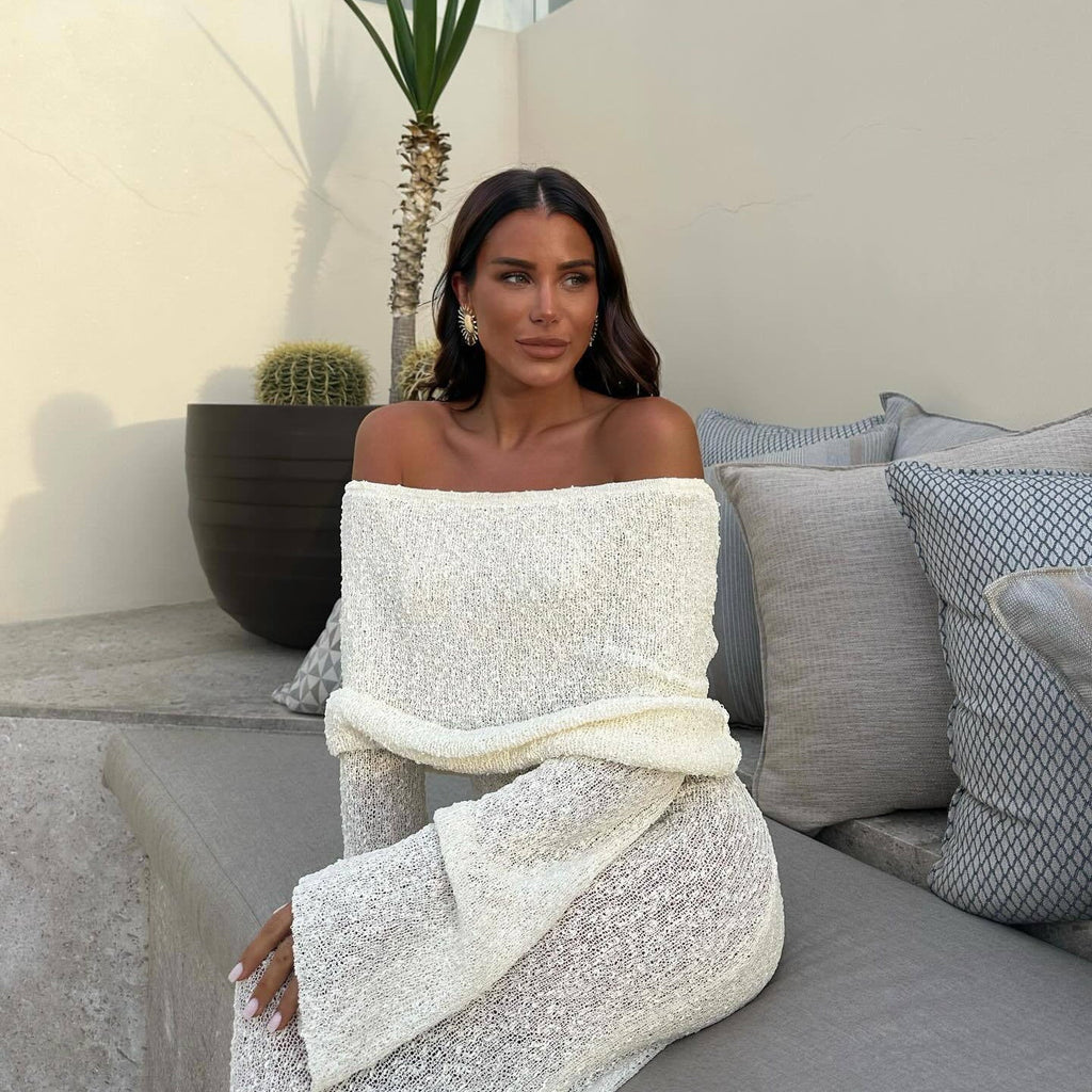 Elegantes schulterfreies Maxikleid für Schwangere