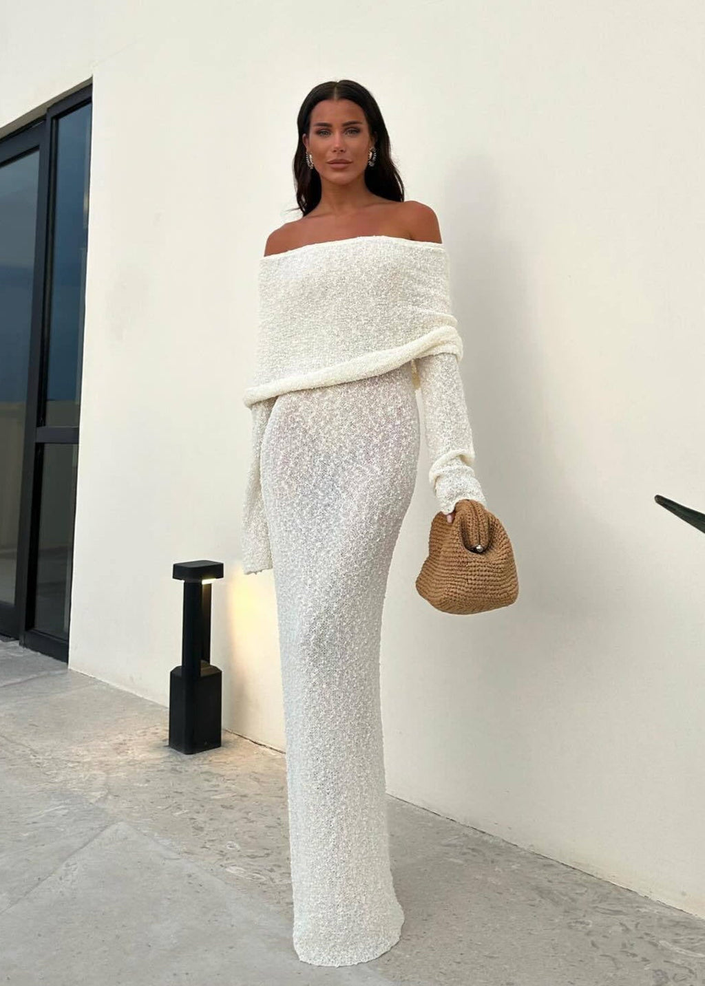 Elegantes schulterfreies Maxikleid für Schwangere