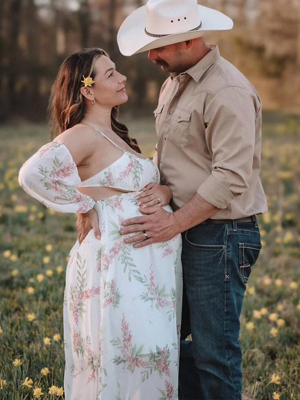 Maxikleid mit Blumenmuster – Rückenfrei & Schulterfrei